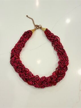 Charming Charlie Braided Beaded Necklace - Pink & Red